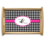Houndstooth w/Pink Accent Natural Wooden Tray - Small (Personalized)