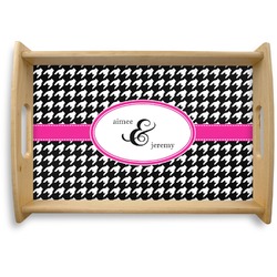 Houndstooth w/Pink Accent Natural Wooden Tray - Small (Personalized)