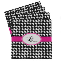 Houndstooth w/Pink Accent Absorbent Stone Coasters - Set of 4 (Personalized)