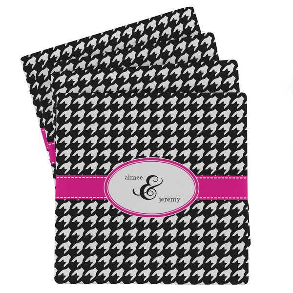 Custom Houndstooth w/Pink Accent Absorbent Stone Coasters - Set of 4 (Personalized)