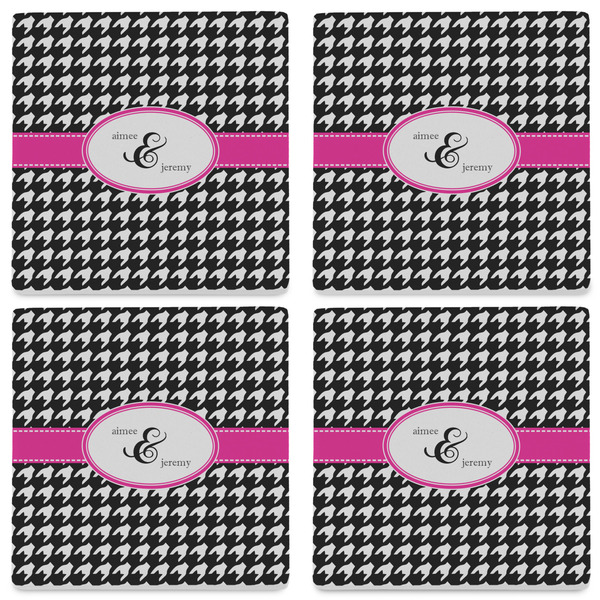 Houndstooth w/Pink Accent Set of 4 Sandstone Coasters - See All 4 View