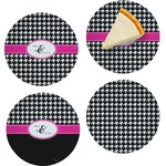 Houndstooth w/Pink Accent Set of 4 Glass Appetizer / Dessert Plate 8" (Personalized)