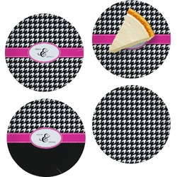 Houndstooth w/Pink Accent Set of 4 Glass Appetizer / Dessert Plate 8" (Personalized)