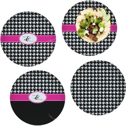 Houndstooth w/Pink Accent Set of 4 Glass Lunch / Dinner Plate 10" (Personalized)