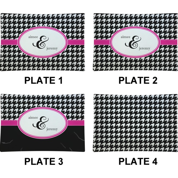 Houndstooth w/Pink Accent Set of Rectangular Appetizer / Dessert Plates (Approval)