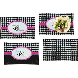 Houndstooth w/Pink Accent Set of 4 Glass Rectangular Lunch / Dinner Plate (Personalized)