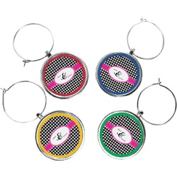 Houndstooth w/Pink Accent Wine Charms (Set of 4) (Personalized)