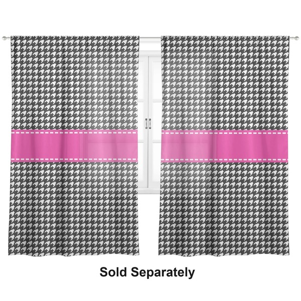 Houndstooth w/Pink Accent Personalized Sheer Curtains