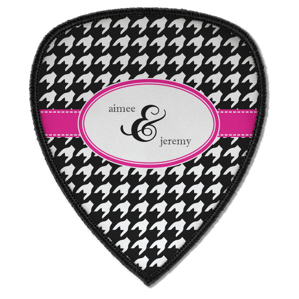 Custom Houndstooth w/Pink Accent Iron on Shield Patch A w/ Couple's Names
