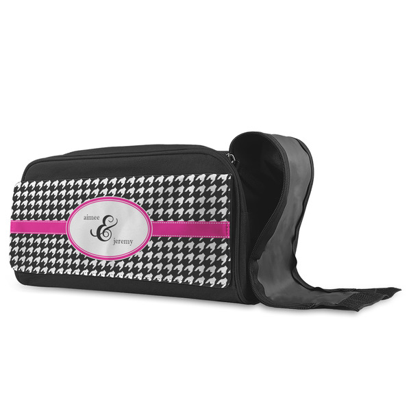 Houndstooth w/Pink Accent Shoe Bags - ANGLE (Open)