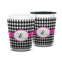 Houndstooth w/Pink Accent Ceramic Shot Glass - 1.5 oz (Personalized)