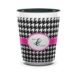 Houndstooth w/Pink Accent Ceramic Shot Glass - 1.5 oz - Two Tone - Set of 4 (Personalized)