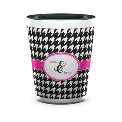 Houndstooth w/Pink Accent Ceramic Shot Glass - 1.5 oz - Two Tone - Set of 4 (Personalized)