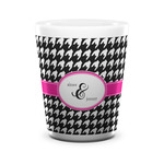 Houndstooth w/Pink Accent Ceramic Shot Glass - 1.5 oz - White - Set of 4 (Personalized)
