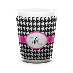 Houndstooth w/Pink Accent Ceramic Shot Glass - 1.5 oz - White - Single (Personalized)