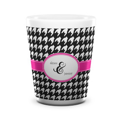 Houndstooth w/Pink Accent Ceramic Shot Glass - 1.5 oz - White - Set of 4 (Personalized)