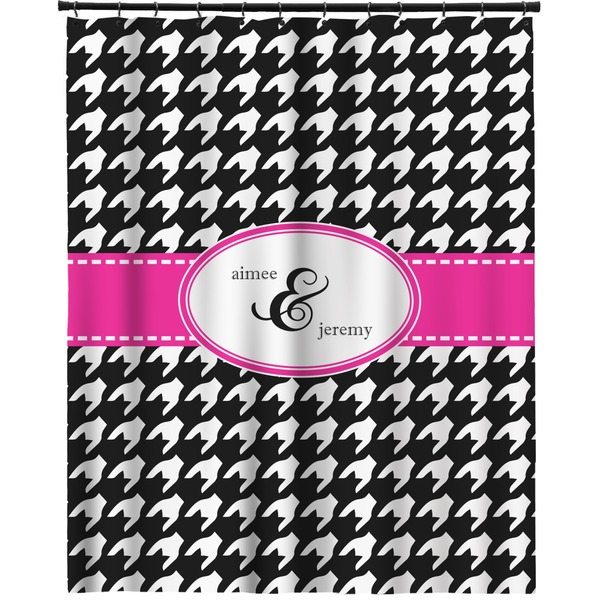 Custom Houndstooth w/Pink Accent Extra Long Shower Curtain - 70"x84" (Personalized)
