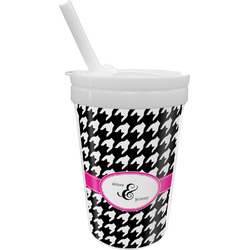Houndstooth w/Pink Accent Sippy Cup with Straw (Personalized)
