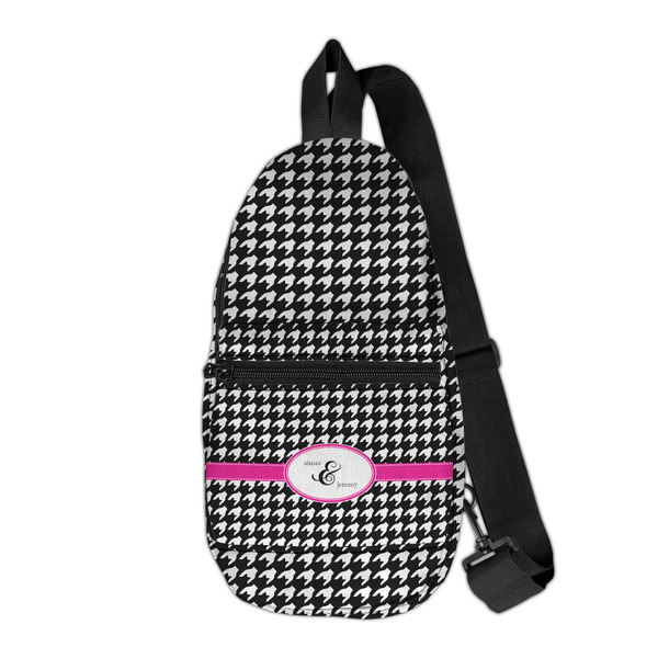 Custom Houndstooth w/Pink Accent Sling Bag (Personalized)