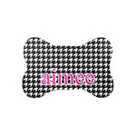 Houndstooth w/Pink Accent Bone Shaped Dog Food Mat (Small) (Personalized)