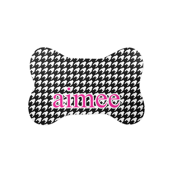 Custom Houndstooth w/Pink Accent Bone Shaped Dog Food Mat (Small) (Personalized)