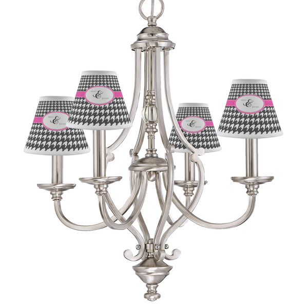 Houndstooth w/Pink Accent Small Chandelier Shade - LIFESTYLE (on chandelier)