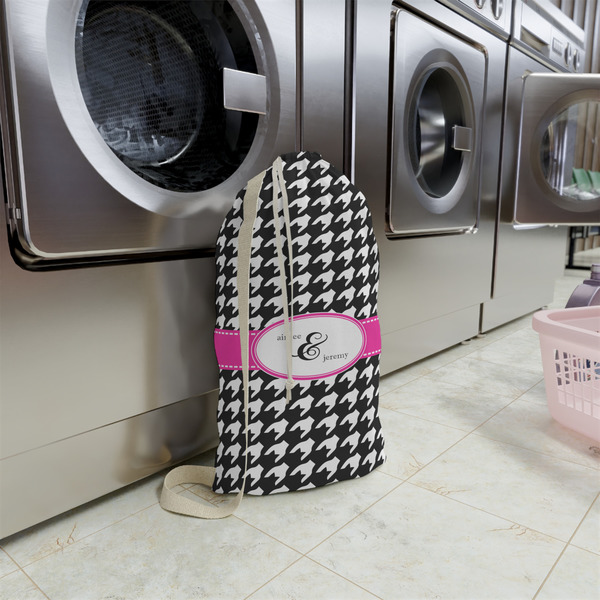 Houndstooth w/Pink Accent Small Landry Bag - In Context