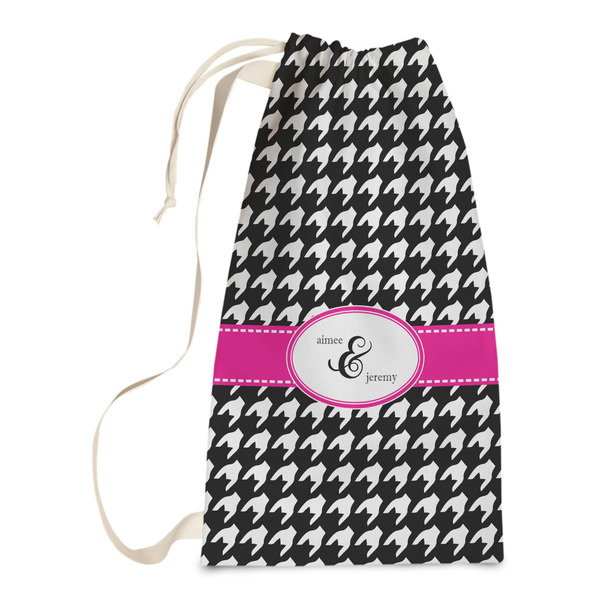Custom Houndstooth w/Pink Accent Laundry Bags - Small (Personalized)