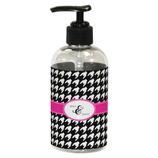 Custom Houndstooth w/Pink Accent Plastic Soap / Lotion Dispenser (8 oz - Small - Black) (Personalized)