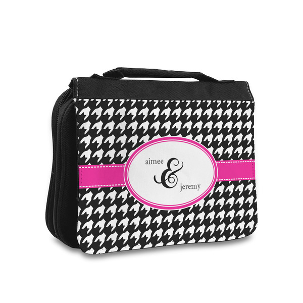 Custom Houndstooth w/Pink Accent Toiletry Bag - Small (Personalized)