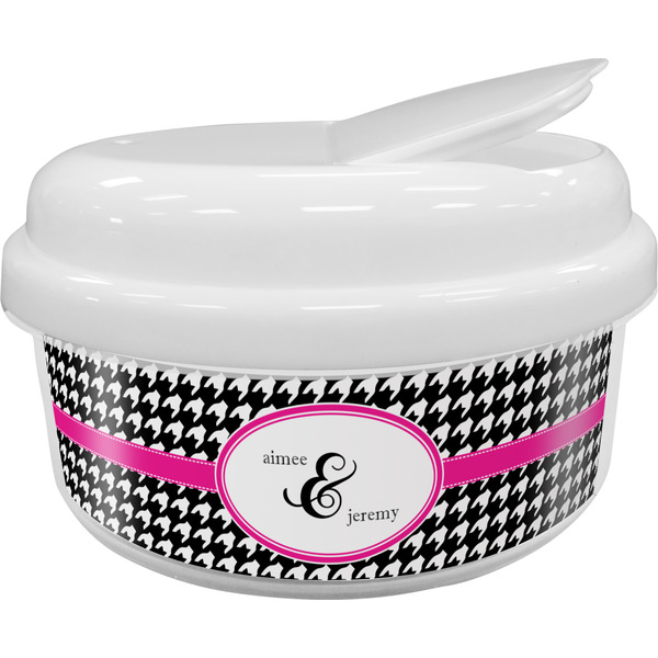 Custom Houndstooth w/Pink Accent Snack Container (Personalized)