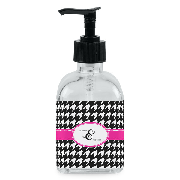 Custom Houndstooth w/Pink Accent Glass Soap & Lotion Bottle - Single Bottle (Personalized)