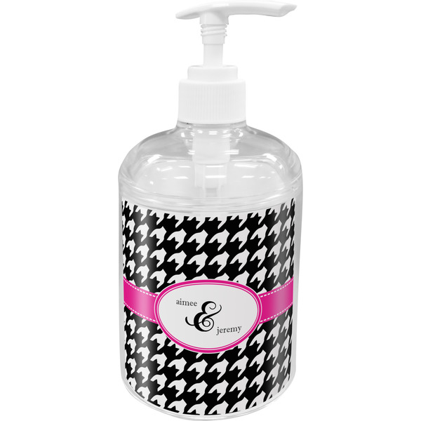 Custom Houndstooth w/Pink Accent Acrylic Soap & Lotion Bottle (Personalized)