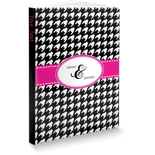 Custom Houndstooth w/Pink Accent Softbound Notebook (Personalized)
