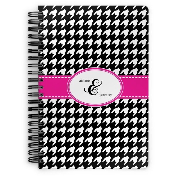 Custom Houndstooth w/Pink Accent Spiral Notebook - 7x10 w/ Couple's Names