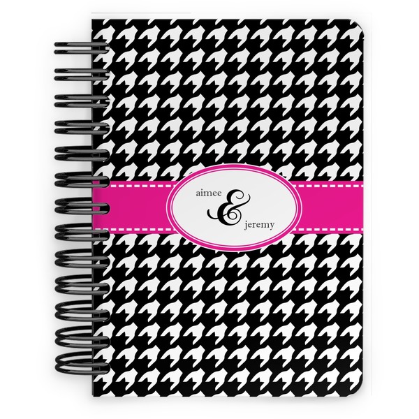 Custom Houndstooth w/Pink Accent Spiral Notebook - 5x7 w/ Couple's Names