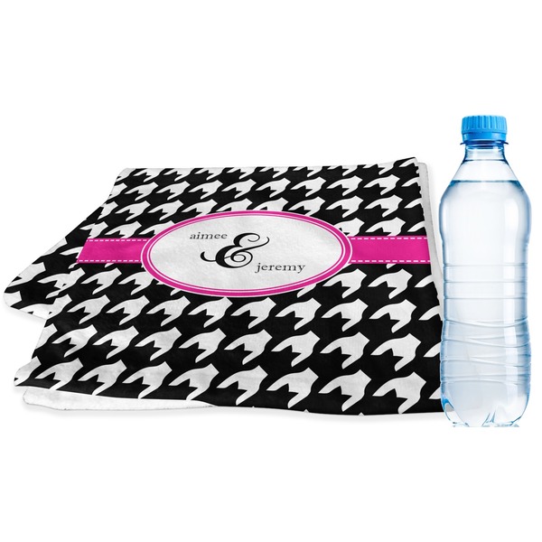 Custom Houndstooth w/Pink Accent Sports & Fitness Towel (Personalized)