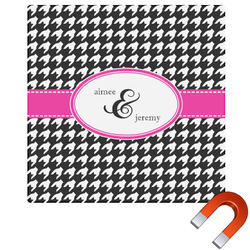 Houndstooth w/Pink Accent Square Car Magnet - 6" (Personalized)