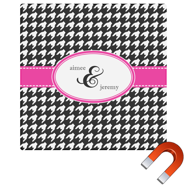 Custom Houndstooth w/Pink Accent Square Car Magnet - 6" (Personalized)