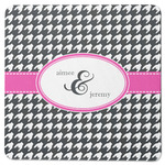 Houndstooth w/Pink Accent Square Rubber Backed Coaster (Personalized)