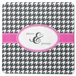 Houndstooth w/Pink Accent Square Rubber Backed Coaster (Personalized)