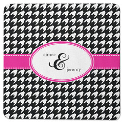 Houndstooth w/Pink Accent Square Rubber Backed Coaster (Personalized)