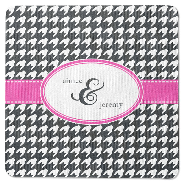 Houndstooth w/Pink Accent Square Coaster Rubber Back - Single