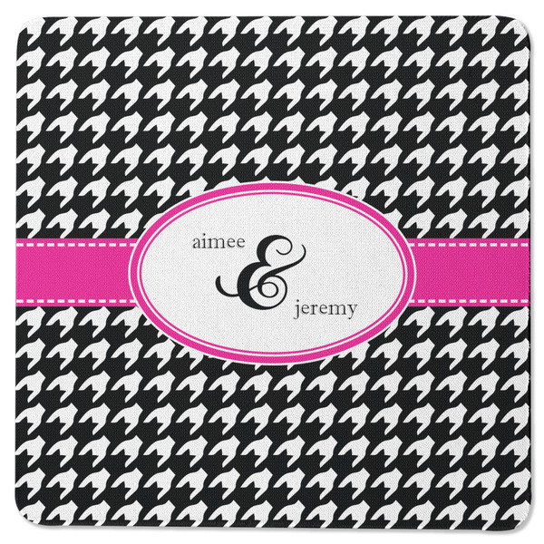 Houndstooth w/Pink Accent Square Coaster Rubber Back - Single
