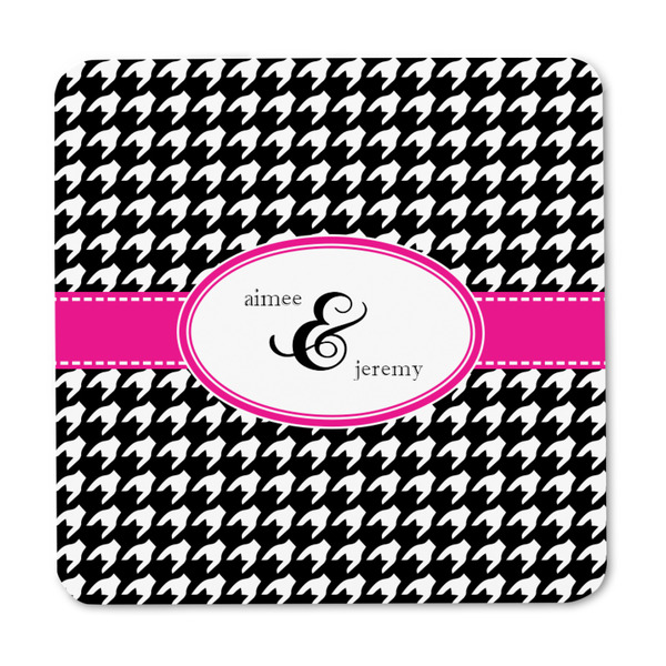 Houndstooth w/Pink Accent Square Fridge Magnet - FRONT