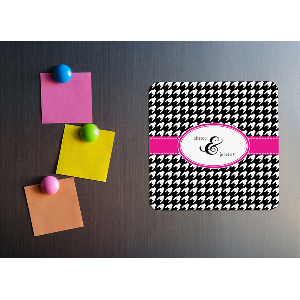 Houndstooth w/Pink Accent Square Fridge Magnet - LIFESTYLE