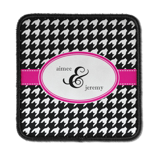 Custom Houndstooth w/Pink Accent Iron On Square Patch w/ Couple's Names