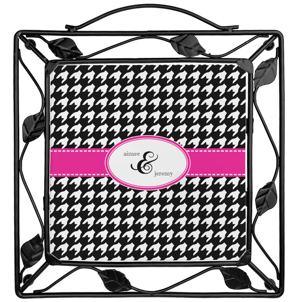 Custom Houndstooth w/Pink Accent Square Trivet (Personalized)