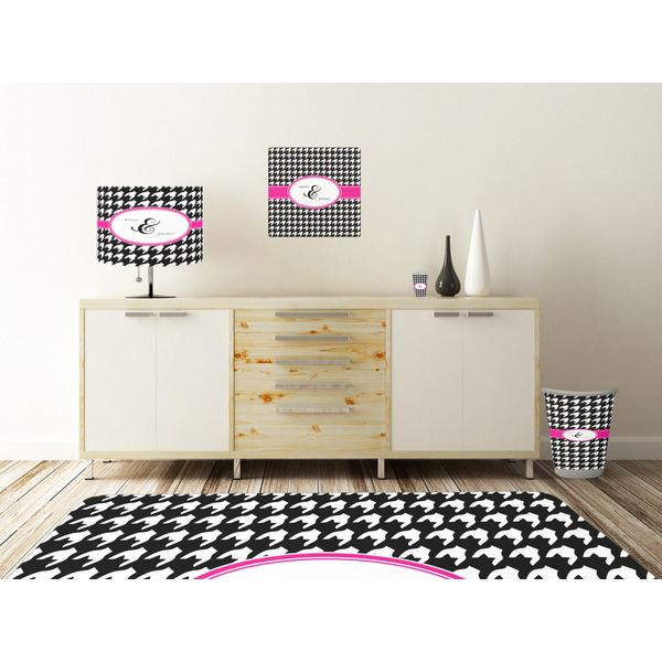 Houndstooth w/Pink Accent Square Wall Decal Wooden Desk