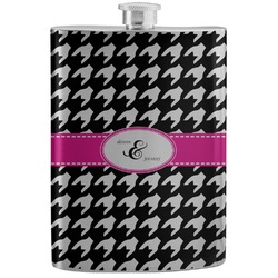 Houndstooth w/Pink Accent Stainless Steel Flask (Personalized)